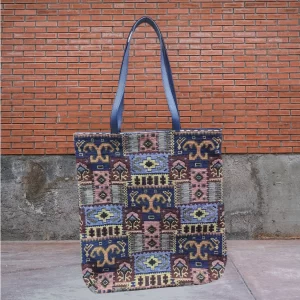 DIVISO CLOTH AND PU HANDBAG I281 WITH QUIRKY PRINTS BLUE