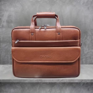 DIVISO LEATHER OFFICE BAG LF106 DOUBLE COMPARTMENT TAN