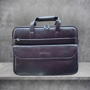 DIVISO LEATHER OFFICE BAG LF106 DOUBLE COMPARTMENT BLACK